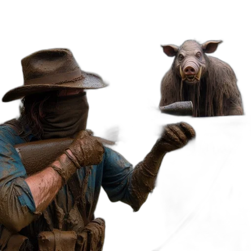 mask, animal, hat, weapon, concept art, photorealistic, fantasy art, fog transparent PNG cut-out