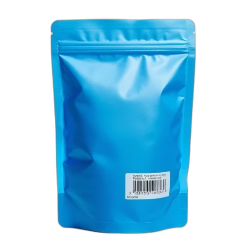 food, blue, plastic, bag, clear, window, showing, barcode transparent PNG cut-out
