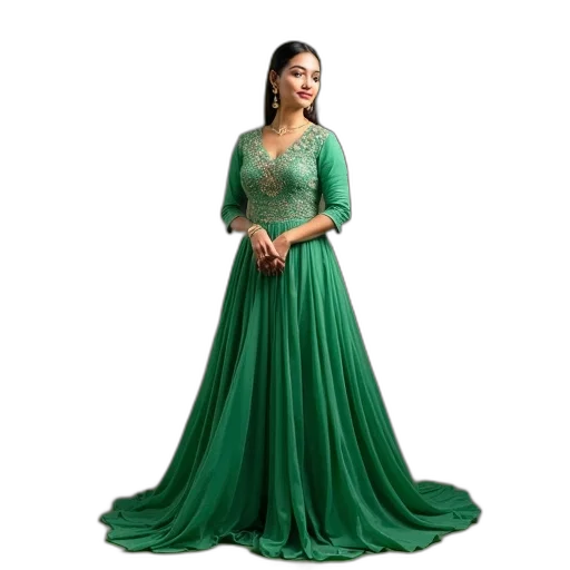 dress, green, beautiful, colored, embroidered, banaram, gown transparent PNG cut-out
