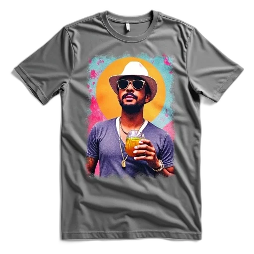 grey, t-shirt, colorful, graphic, print, man, white, hat transparent PNG cut-out