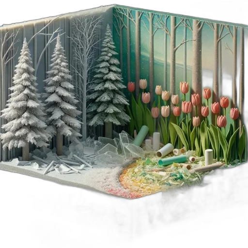 concept art, fantasy art, photorealistic, 3d render, snow, forest, fog, image transparent PNG cut-out