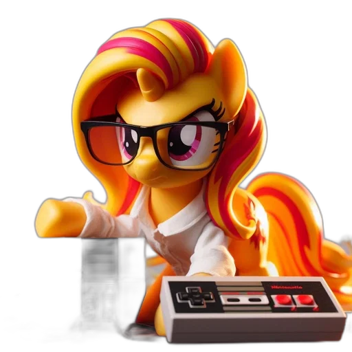 3d render, pixel art, brightly, colored, cartoonish, pony, wears, glasses transparent PNG cut-out