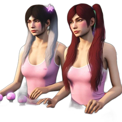 3d render, concept art, photorealistic, fantasy art, pastel, two, female, characters transparent PNG cut-out
