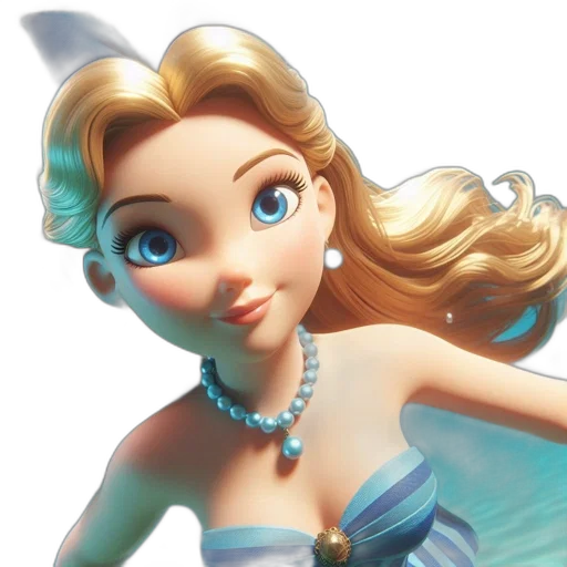 dress, crown, 3d render, photorealistic, concept art, cartoon, animated, mermaid-like transparent PNG cut-out