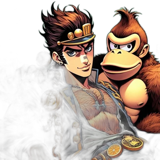 concept art, comic book art, fantasy art, fire, two, characters, human, gorilla-like transparent PNG cut-out