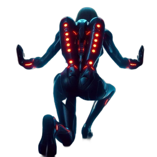 robot, creature, jacket, cyberpunk, concept art, 3d render, pixel art, neon lights transparent PNG cut-out