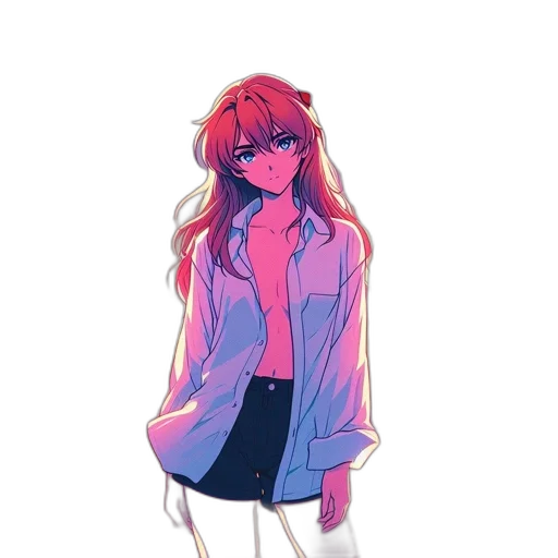 jacket, dress, staff, creature, vaporwave, anime, concept art, watercolor transparent PNG cut-out