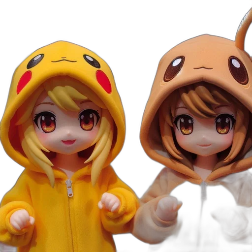 3d render, anime, two, characters, dressed, pikachu, eevee, pok transparent PNG cut-out