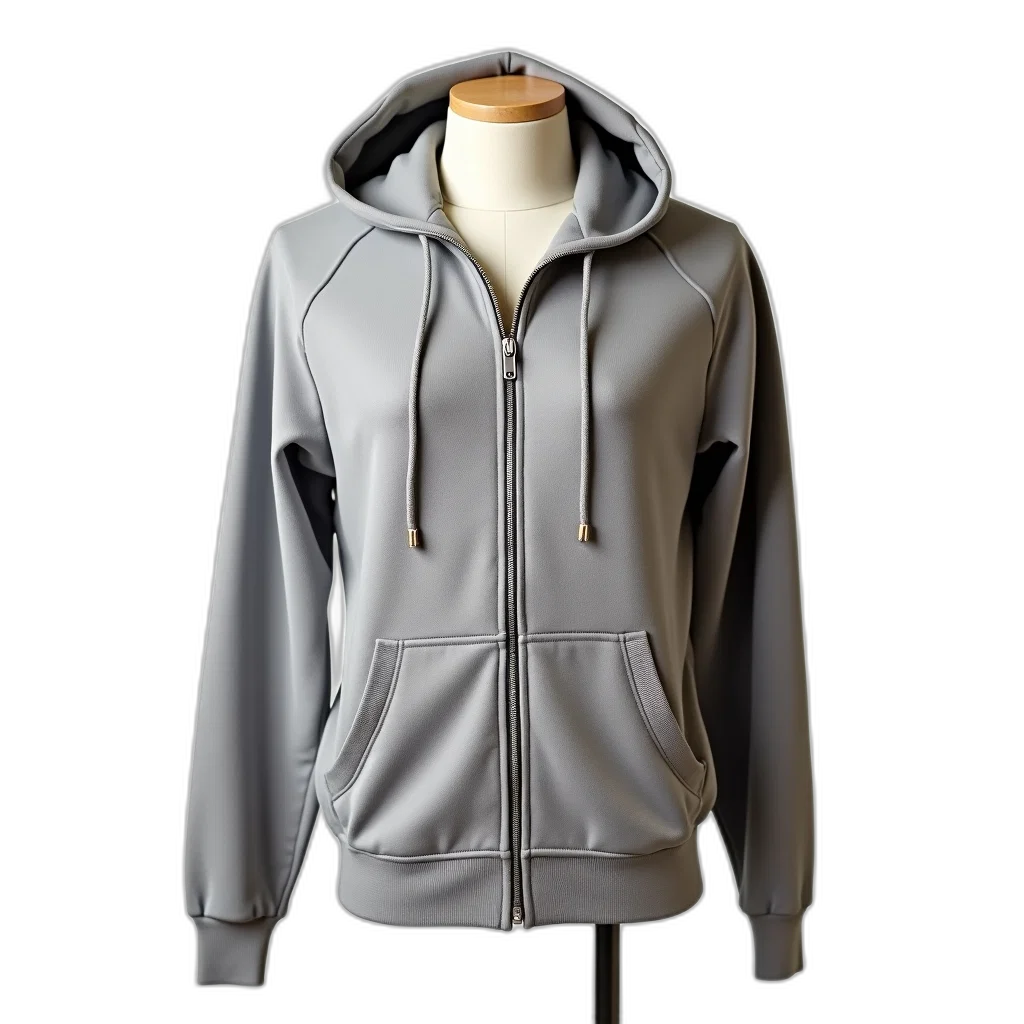 jacket, 3d render, photorealistic, plain, grey, hoodie, front, zipper transparent PNG cut-out