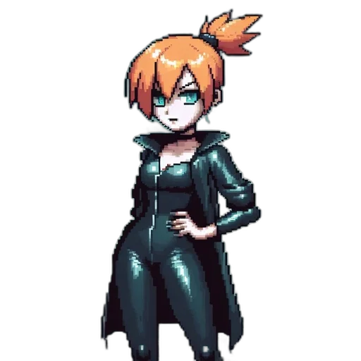 jacket, staff, dress, weapon, pixel art, concept art, cyberpunk, cartoon transparent PNG cut-out