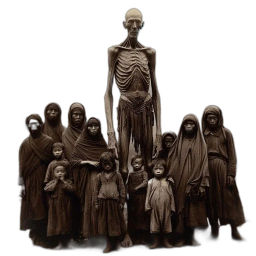 staff, concept art, emaciated, man, stands, out, group, people transparent PNG cut-out