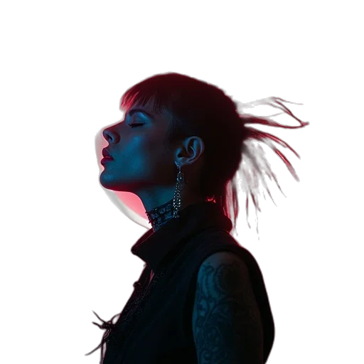 jacket, jewelry, face, hair transparent PNG cut-out