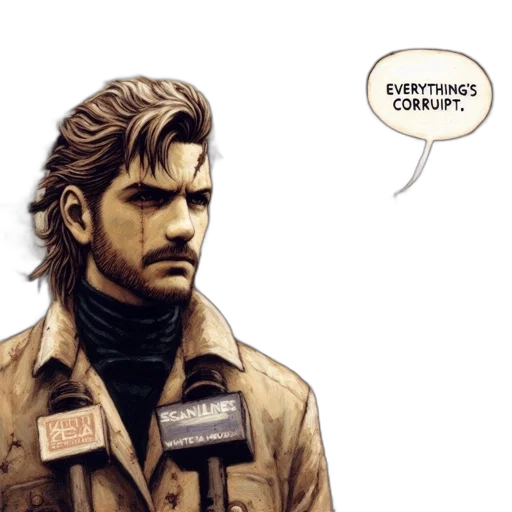 jacket, comic book art, concept art, earth tones, bearded, man, dark, hair transparent PNG cut-out
