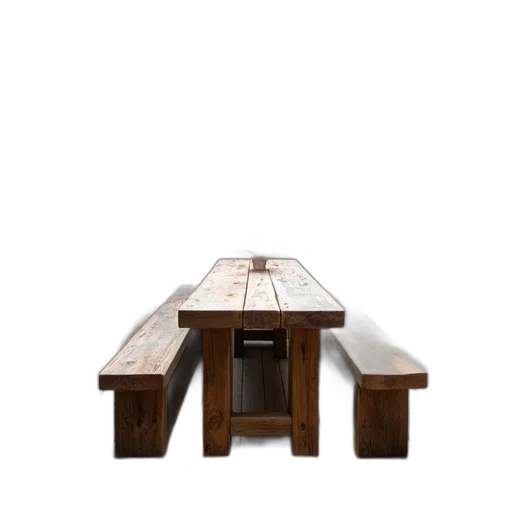 furniture, 3d render, rustic, wooden, table, benches, set, deck transparent PNG cut-out