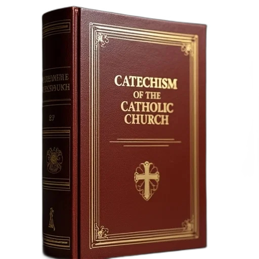 book, titled, catechism, catholic, church, brown, cover, white transparent PNG cut-out