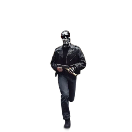 jacket, mask, weapon, robot, concept art, comic book art, 3d render, pixel art transparent PNG cut-out