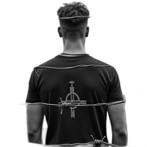 staff, jacket, concept art, cyberpunk, 3d render, photorealistic, black, white transparent PNG cut-out