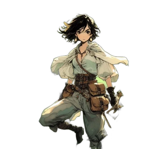staff, weapon, jacket, concept art, watercolor, comic book art, fantasy art, earth tones transparent PNG cut-out
