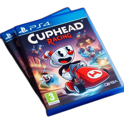 3d render, concept art, wooden, table, playstation, game, case, cuphead transparent PNG cut-out