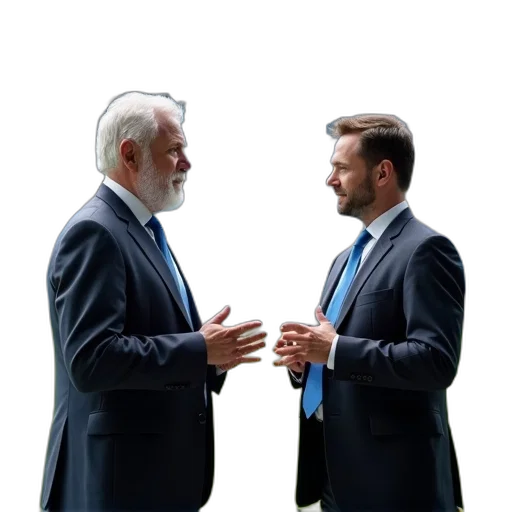 staff, two, men, suits, standing, stadium, one, left transparent PNG cut-out
