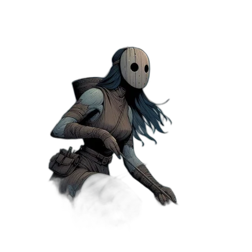 creature, mask, robot, staff, concept art, fantasy art, pixel art, comic book art transparent PNG cut-out