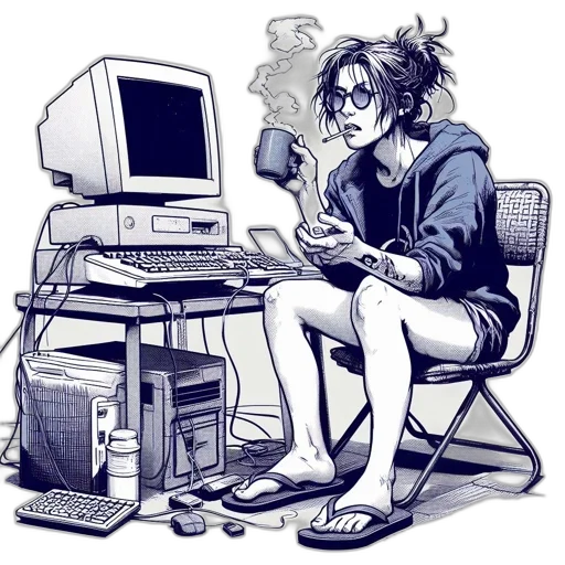 robot, furniture, cyberpunk, vaporwave, pixel art, concept art, fire, monochrome transparent PNG cut-out