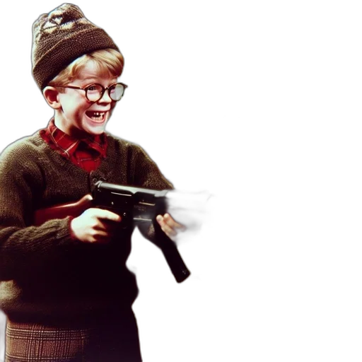 weapon, 3d render, photorealistic, concept art, young, boy, glasses, hat transparent PNG cut-out