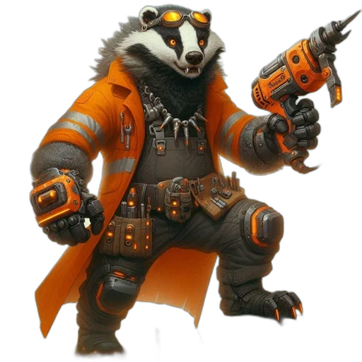 animal, weapon, staff, creature, concept art, fantasy art, anthropomorphic, badger transparent PNG cut-out