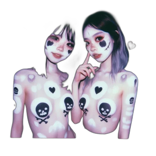 mask, pixel art, concept art, fantasy art, 3d render, monochrome, two, women transparent PNG cut-out