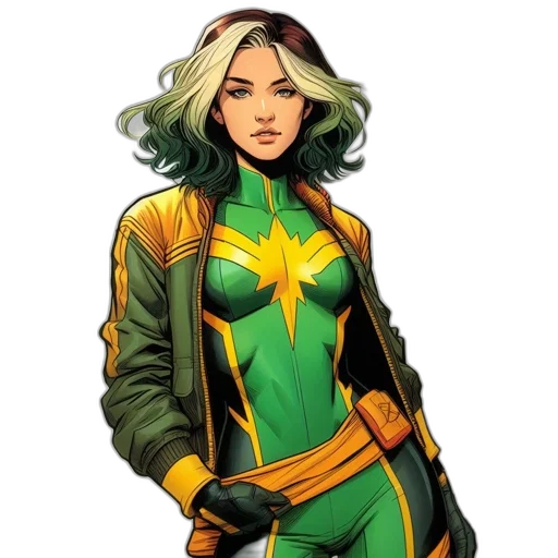 jacket, staff, comic book art, concept art, green, vibrant, illustration, features transparent PNG cut-out