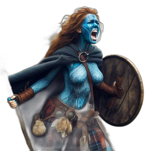 concept art, fantasy art, comic book art, photorealistic, blue, woman, celtic, warrior transparent PNG cut-out