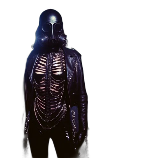 jacket, dress, mask, creature, concept art, cyberpunk, 3d render, dark transparent PNG cut-out
