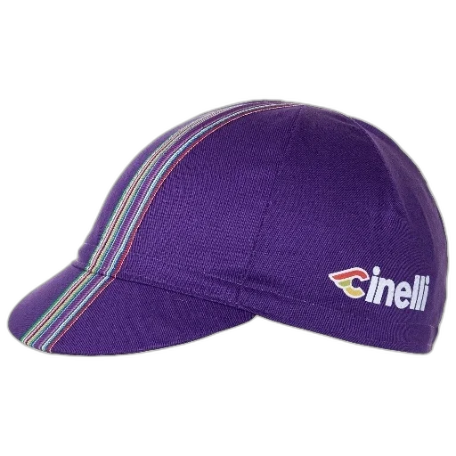 hat, purple, cycling, cap, colorful, stripes, cinelli, logo transparent PNG cut-out