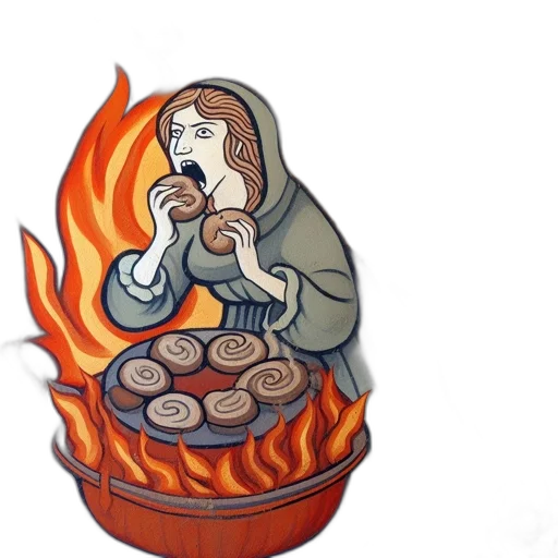 food, jacket, concept art, pixel art, fire, distressed, woman, wearing transparent PNG cut-out