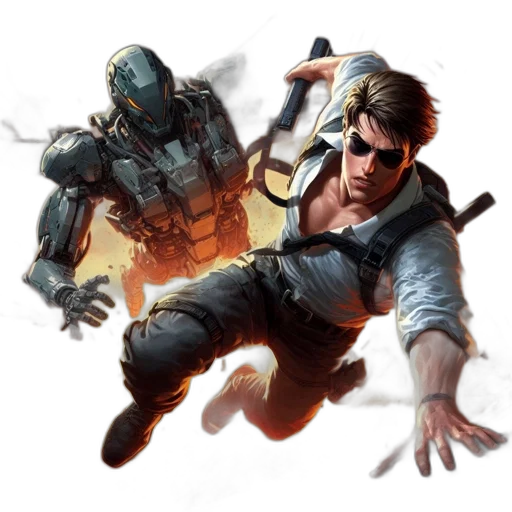 concept art, comic book art, fantasy art, pixel art, fiery, battlefield, menacing, robotic transparent PNG cut-out