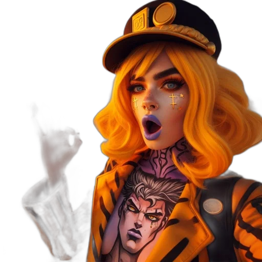 face, hat, concept art, fantasy art, comic book art, pixel art, golden, colorful transparent PNG cut-out
