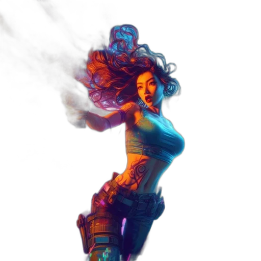 robot, weapon, concept art, cyberpunk, comic book art, fantasy art, fire, neon lights transparent PNG cut-out