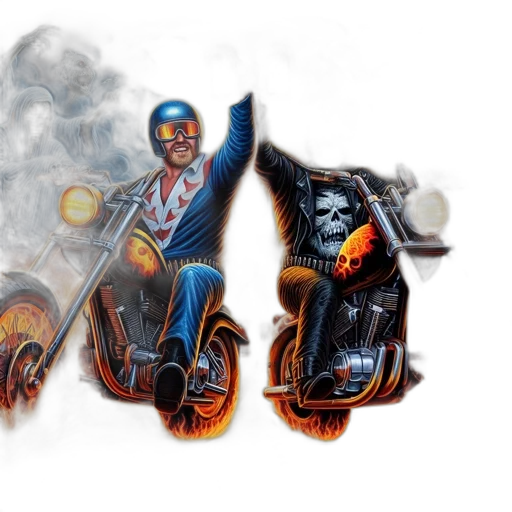 concept art, comic book art, fantasy art, pixel art, two, riders, one, colorful transparent PNG cut-out