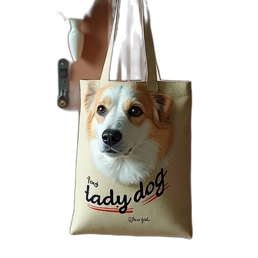 photorealistic, 3d render, crazy, dog, lady, tote, bag transparent PNG cut-out