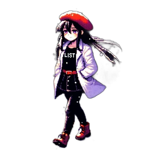 staff, hat, jacket, weapon, pixel art, concept art, cartoon, anime transparent PNG cut-out