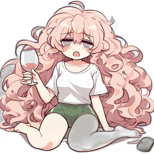hair, staff, bottle, creature, anime, cartoon, vaporwave, pixel art transparent PNG cut-out