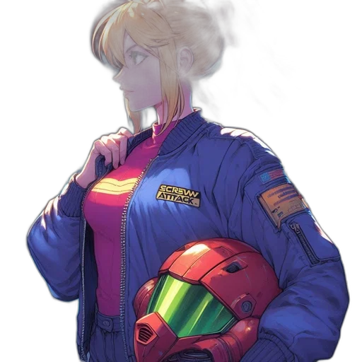 jacket, robot, weapon, dress, vaporwave, concept art, cyberpunk, pixel art transparent PNG cut-out