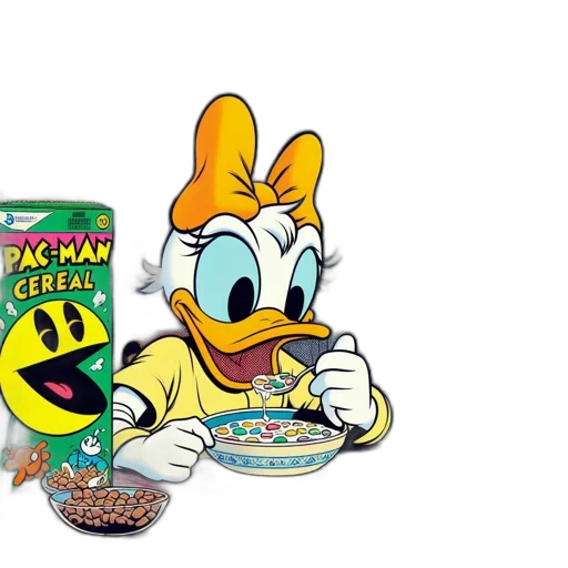 food, cartoon, kitchen, scene, daisy, duck, sits, breakfast transparent PNG cut-out