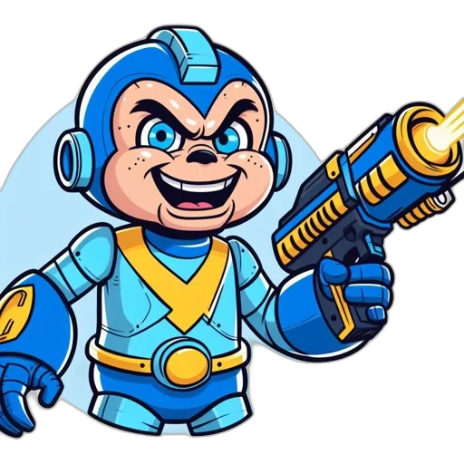 weapon, staff, robot, concept art, comic book art, cartoon, pixel art, blue transparent PNG cut-out