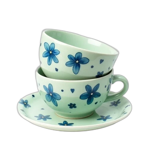 3d render, photorealistic, blue, set, two, green, ceramic, bowls transparent PNG cut-out