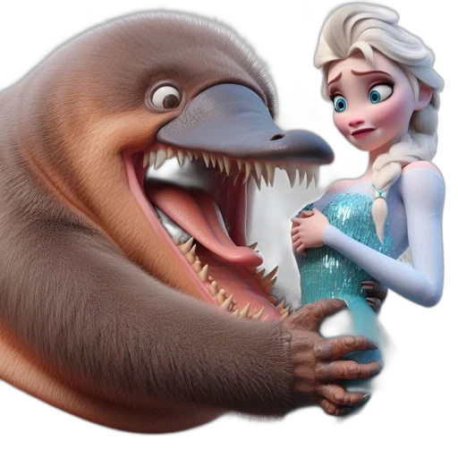 concept art, snow, underwater, two, animated, characters, interact, large transparent PNG cut-out