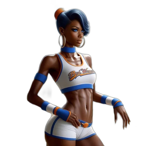concept art, fantasy art, 3d render, comic book art, blue, woman, hair, striking transparent PNG cut-out