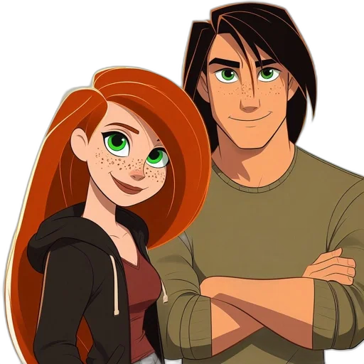 cartoon, concept art, comic book art, 3d render, two, animated, characters, one transparent PNG cut-out