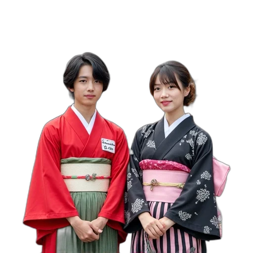 staff, rain, red, person, wearing, green, kimono, white transparent PNG cut-out