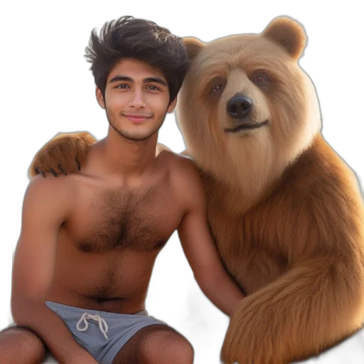animal, creature, photorealistic, young, man, beard, shares, beach transparent PNG cut-out